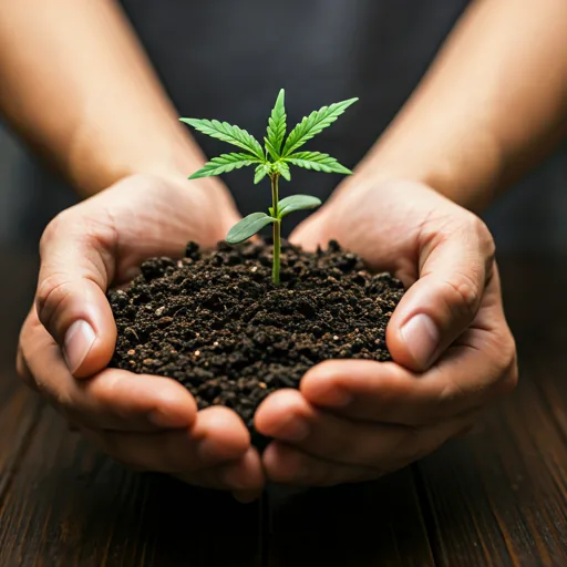 Hands holding rich Detroit soil from Divine Toke's regenerative farm