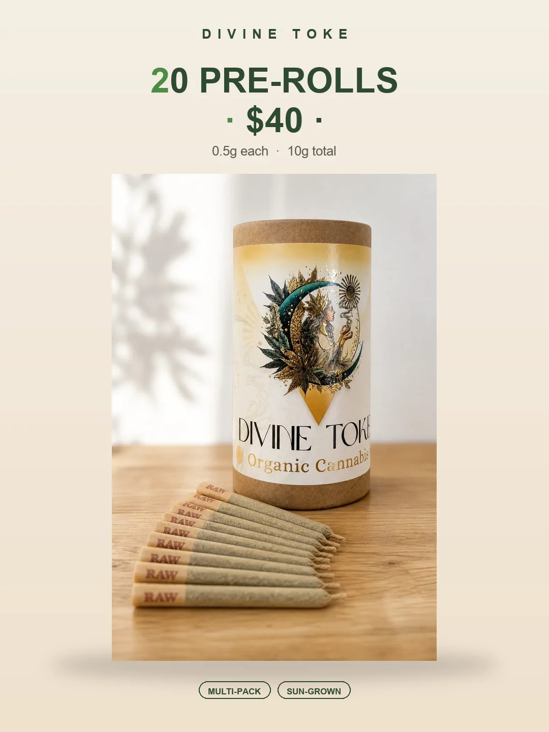 Divine Toke Pre-Roll Multi-Pack — 20 sun-grown joints for $40